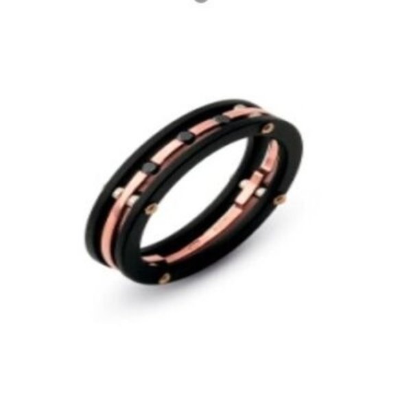 BARAKA Men's AN213371ROBB27001 Diamonds Collection Rose Gold Black Diamonds Ring